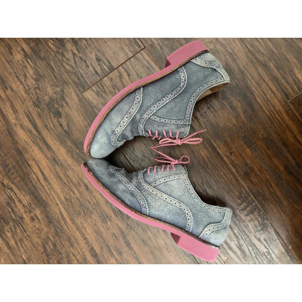 Cole Haan Alisa Brogue Wingtip Oxford Blue Pink Size 6 Suede Twee - Picture 5 of 7